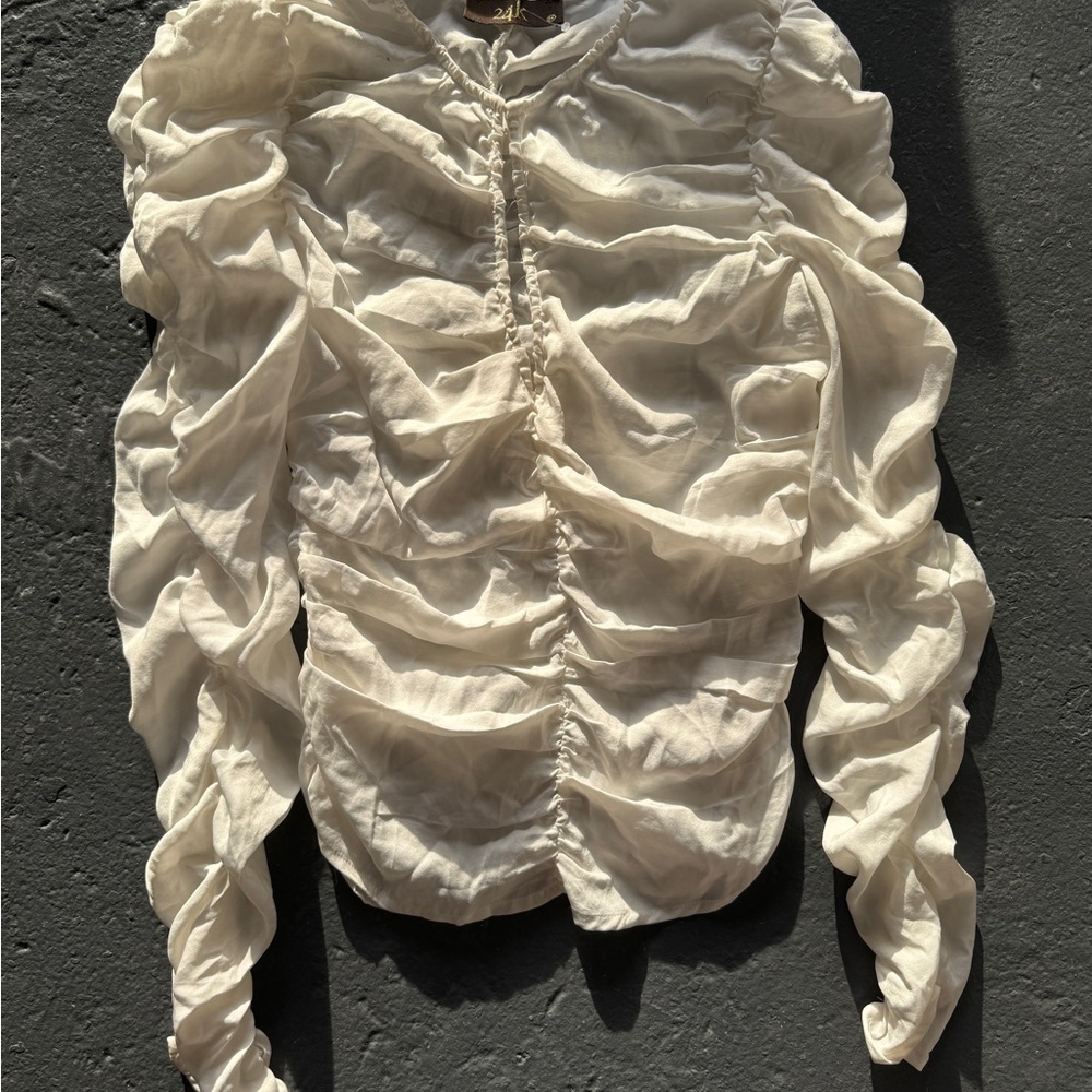 Elegant Cream Ruched Women's Top